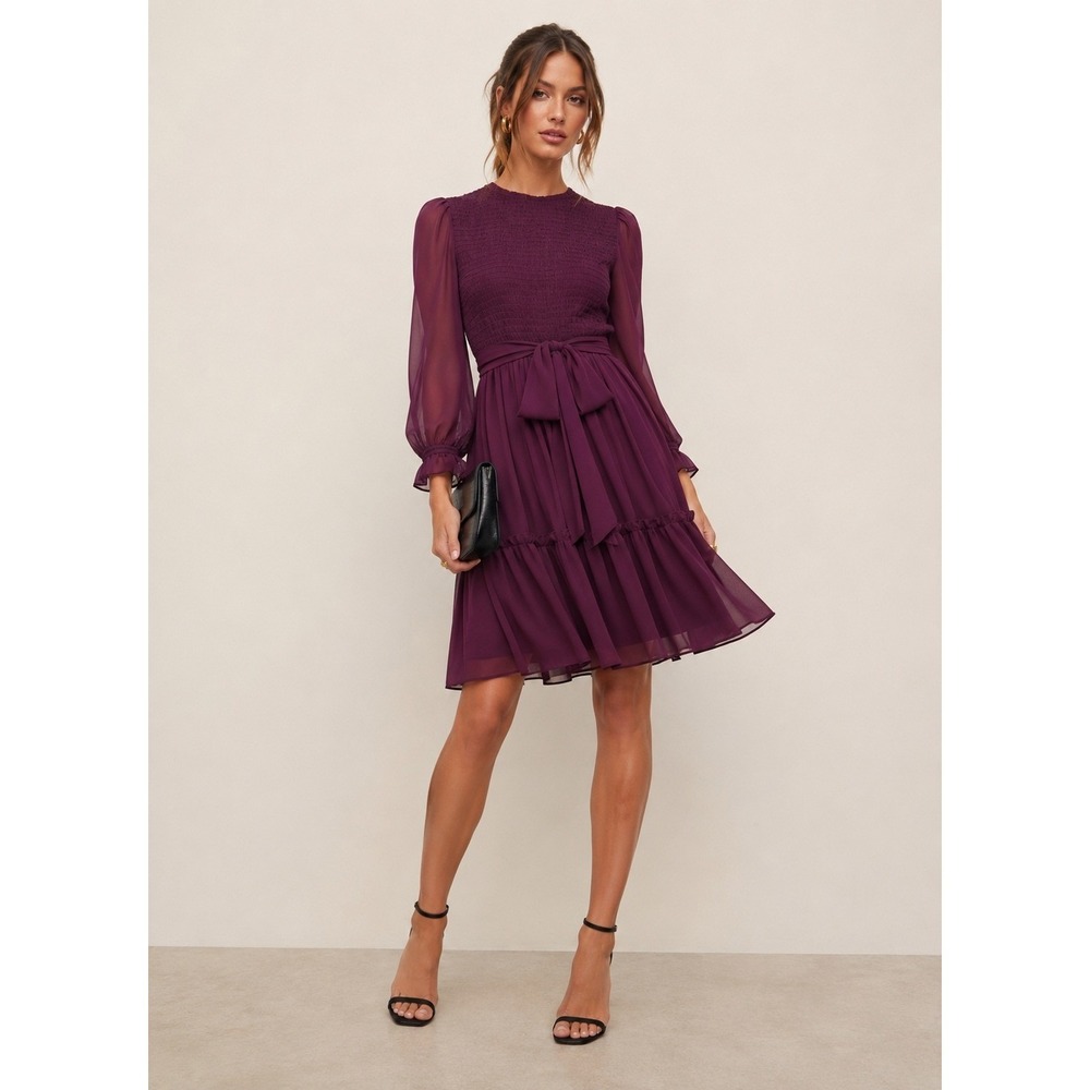 Rachel Parcell Plum Tiered Long-Sleeve Chiffon Dress